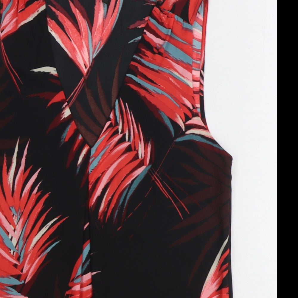 NEXT Womens Black Geometric Polyester Basic Tank Size 8 V-Neck