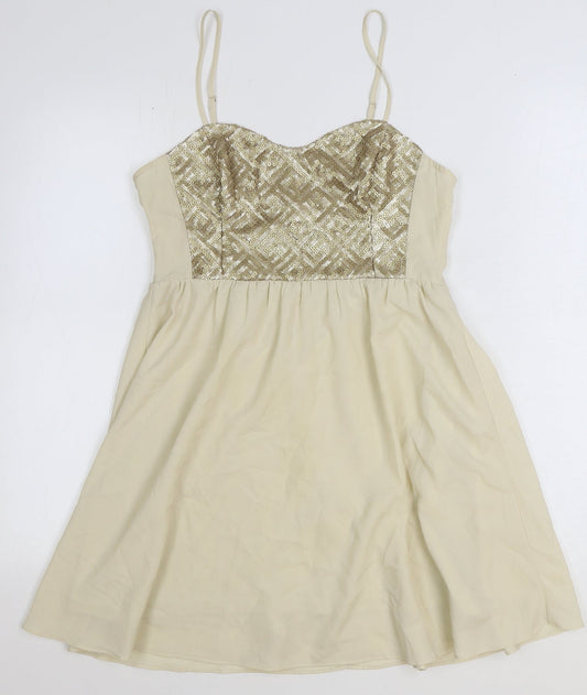 H&M Womens Ivory Polyester Fit & Flare Size 12 Sweetheart Zip