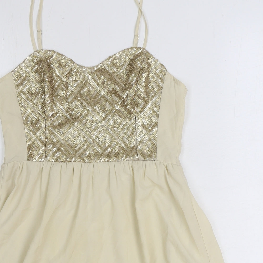 H&M Womens Ivory Polyester Fit & Flare Size 12 Sweetheart Zip