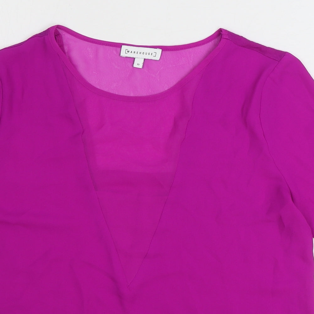 Womens UK Size 10 Warehouse Purple Basic T-Shirt