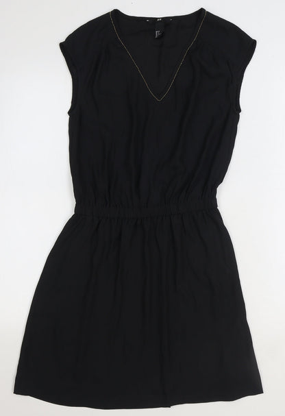 H&M Womens Black Polyester Fit & Flare Size 6 V-Neck Pullover
