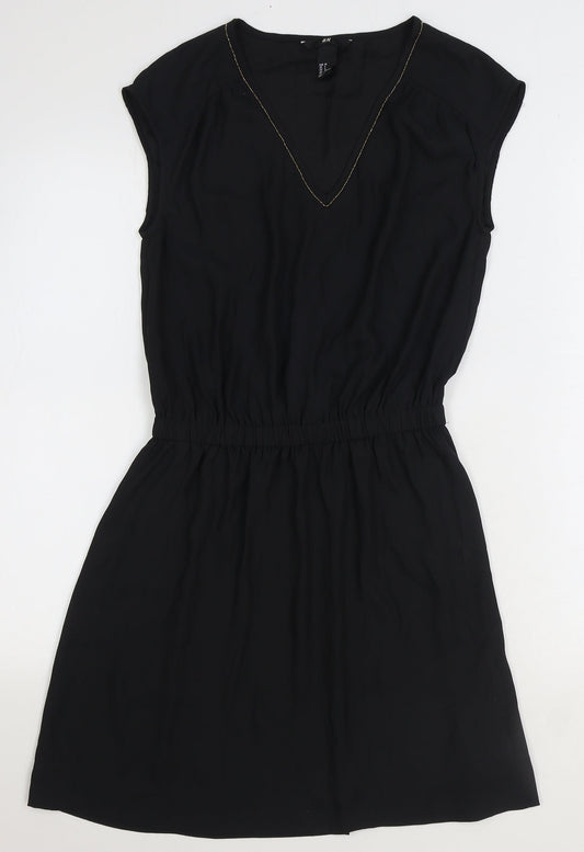 H&M Womens Black Polyester Fit & Flare Size 6 V-Neck Pullover