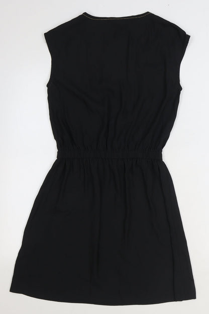 H&M Womens Black Polyester Fit & Flare Size 6 V-Neck Pullover