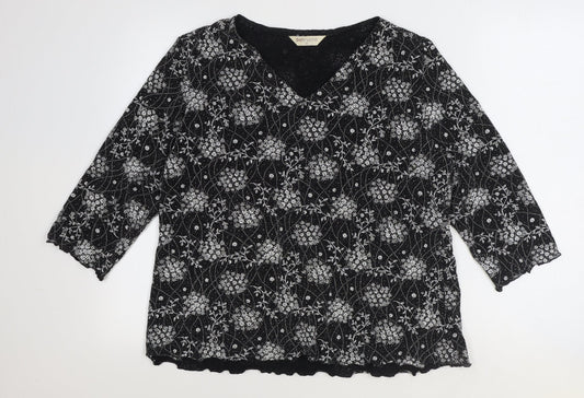 Bonmarché Womens Black Geometric Nylon Basic Blouse Size M V-Neck