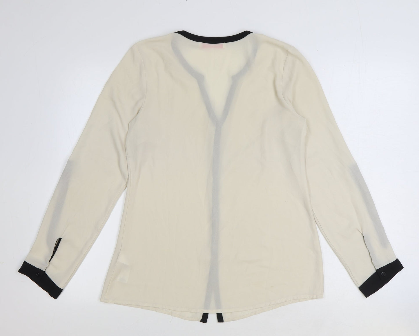 Coleen Womens Ivory Striped Polyester Basic Button-Up Size 10 V-Neck