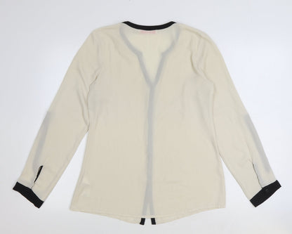 Coleen Womens Ivory Striped Polyester Basic Button-Up Size 10 V-Neck