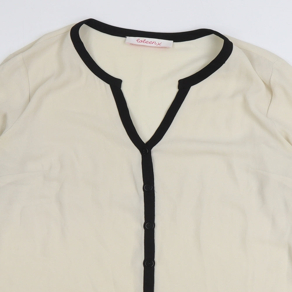 Coleen Womens Ivory Striped Polyester Basic Button-Up Size 10 V-Neck