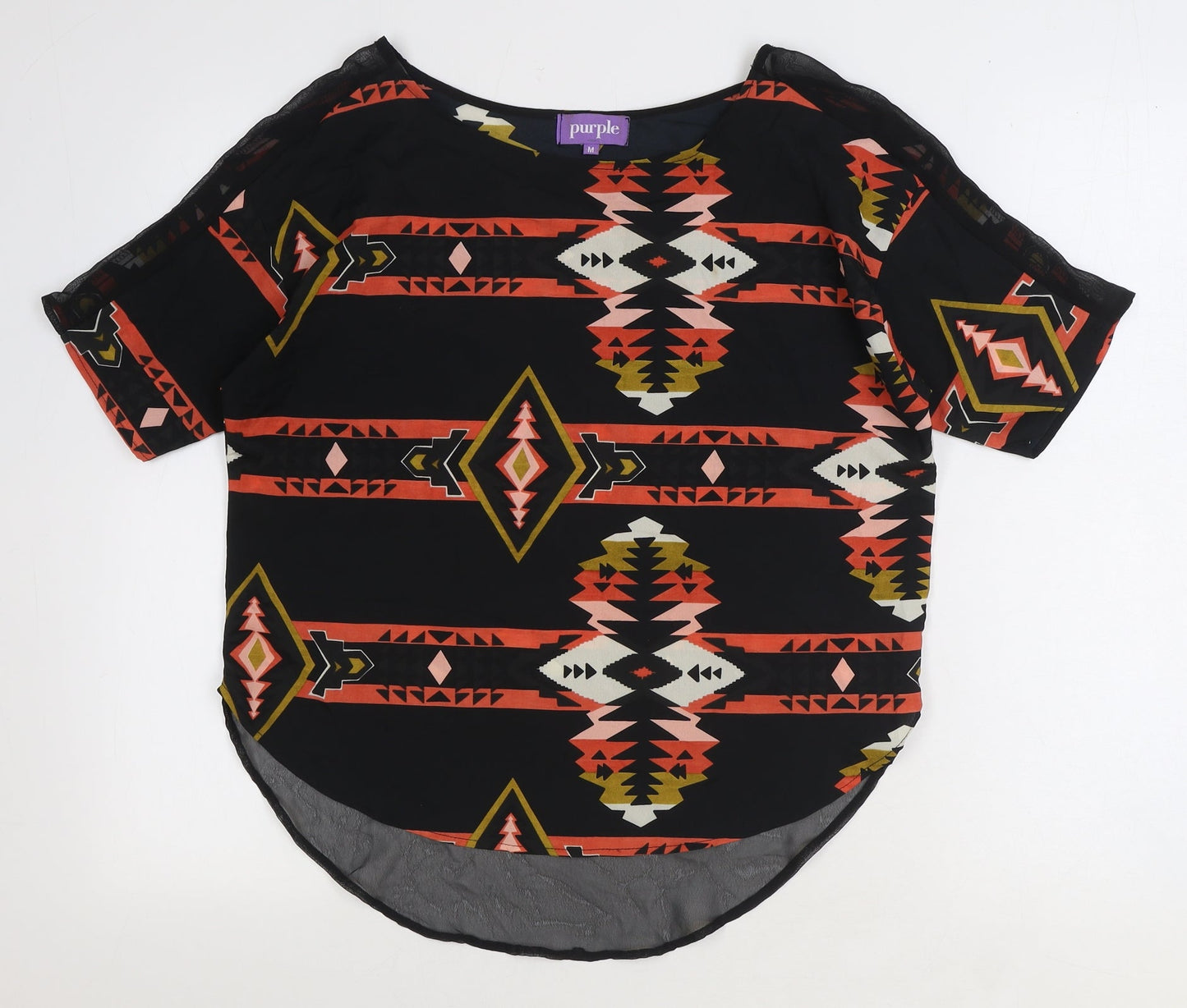 Womens UK Size M Purple Black Basic Blouse