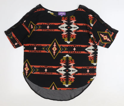 Womens UK Size M Purple Black Basic Blouse