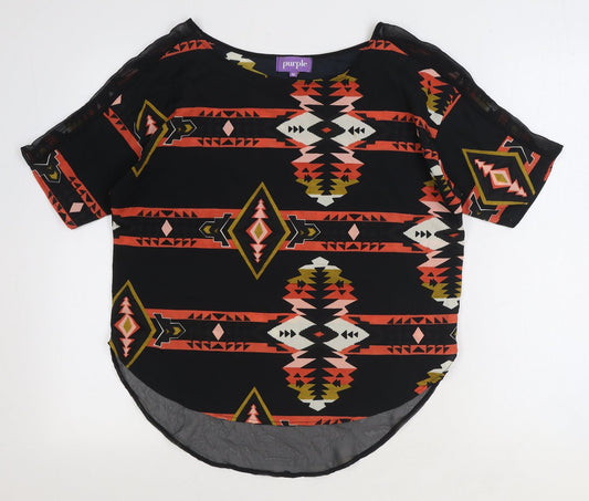 Womens UK Size M Purple Black Basic Blouse