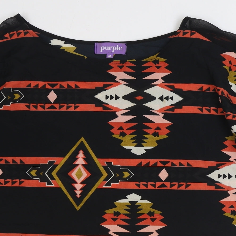 Womens UK Size M Purple Black Basic Blouse