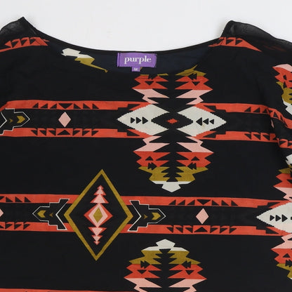 Womens UK Size M Purple Black Basic Blouse