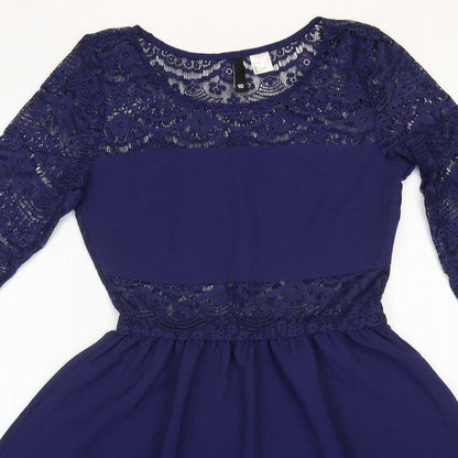 Divided Womens Blue Geometric Polyester Fit & Flare Size 10 Round Neck Pullover