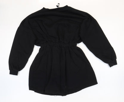 Boohoo Womens Black 100% Cotton Fit & Flare Size 6 Round Neck Pullover