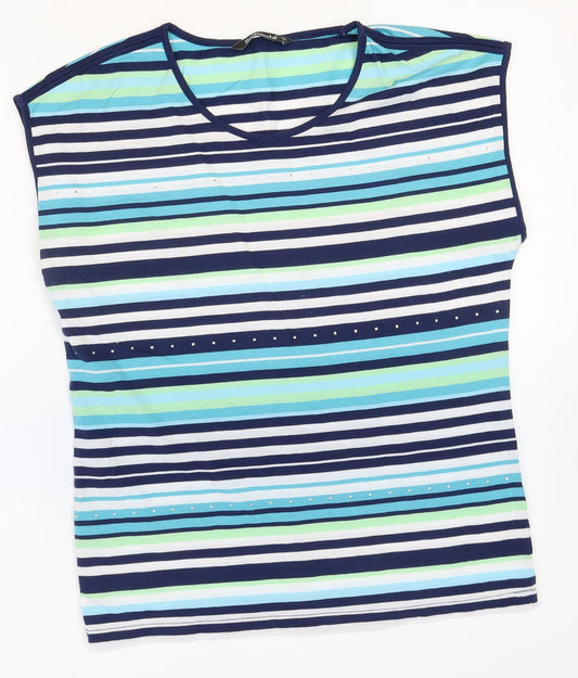 Bonmarché Womens Multicoloured Striped Polyester Basic Blouse Size 12 Scoop Neck