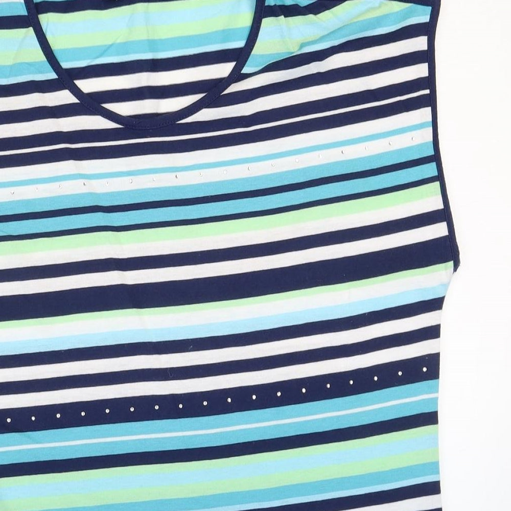 Bonmarché Womens Multicoloured Striped Polyester Basic Blouse Size 12 Scoop Neck