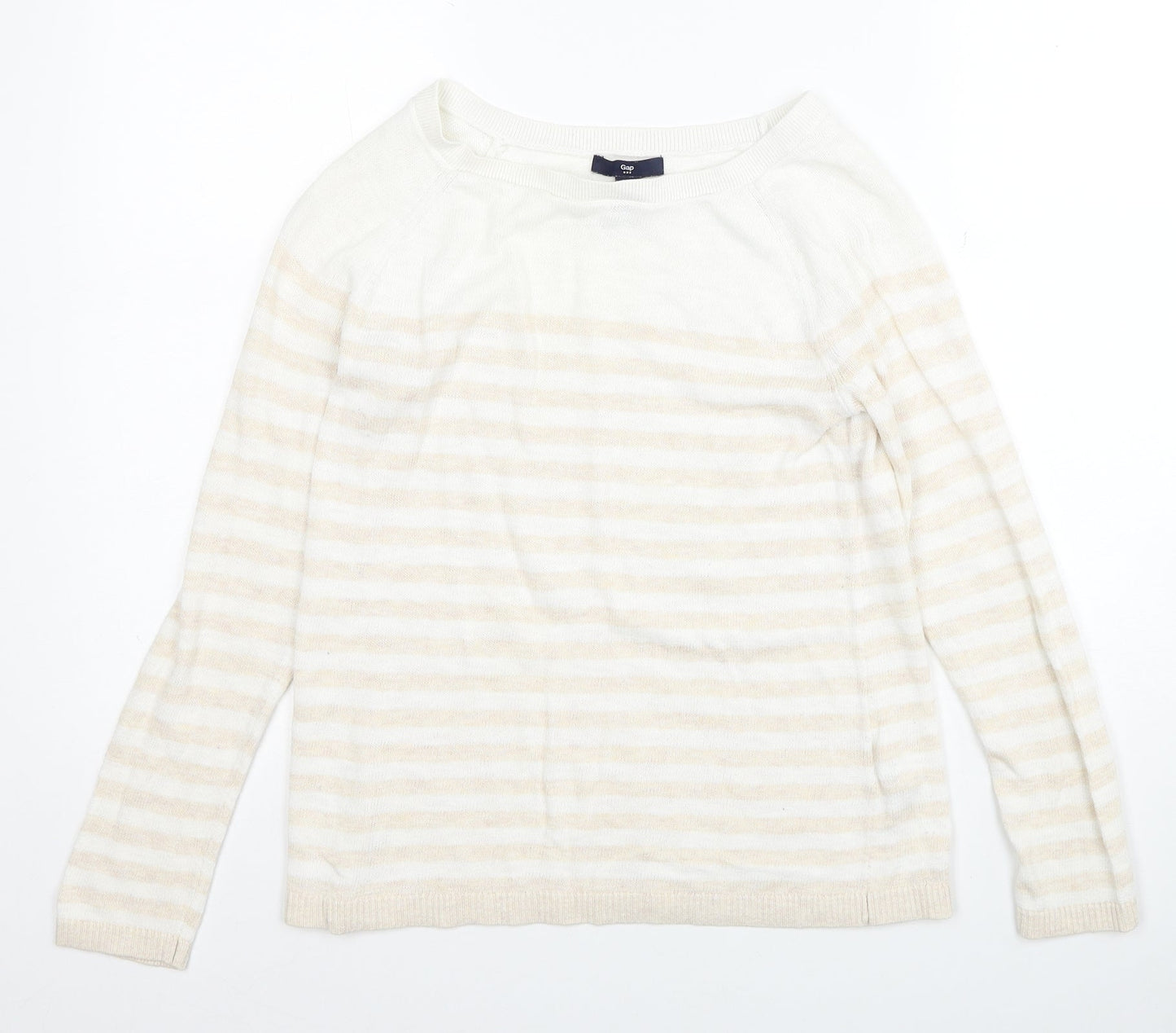 Gap Womens White Round Neck Striped Cotton Pullover Jumper Size S