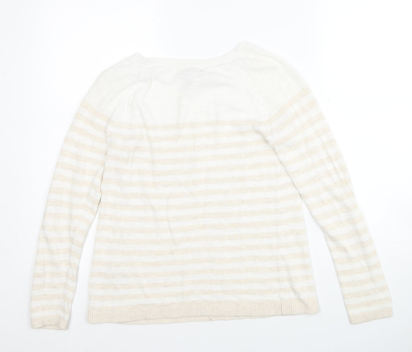 Gap Womens White Round Neck Striped Cotton Pullover Jumper Size S
