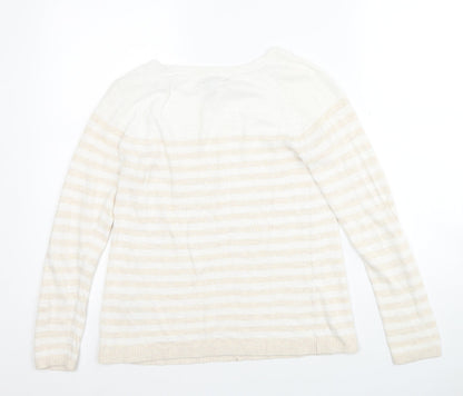 Gap Womens White Round Neck Striped Cotton Pullover Jumper Size S