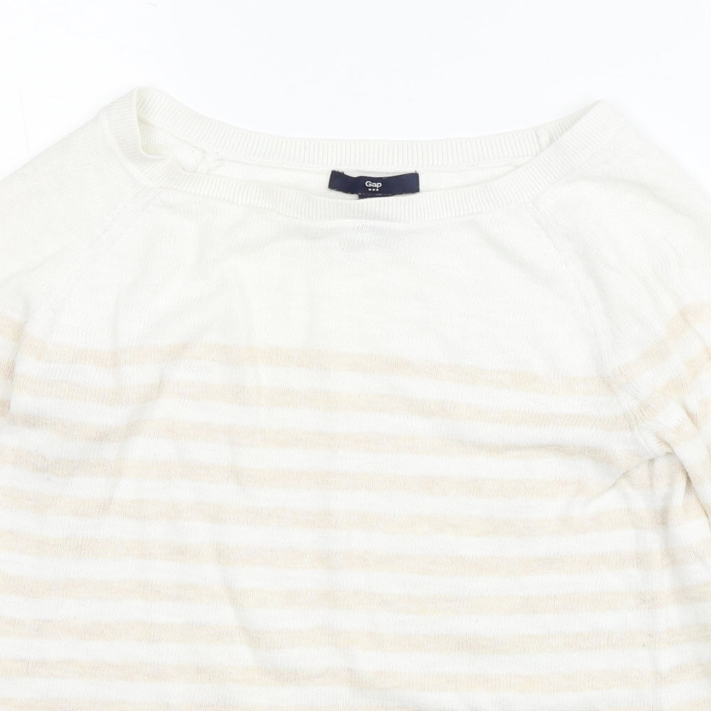 Gap Womens White Round Neck Striped Cotton Pullover Jumper Size S