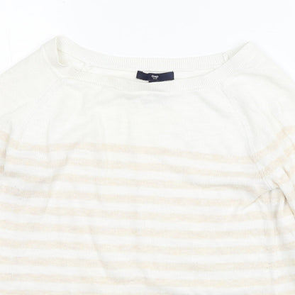Gap Womens White Round Neck Striped Cotton Pullover Jumper Size S