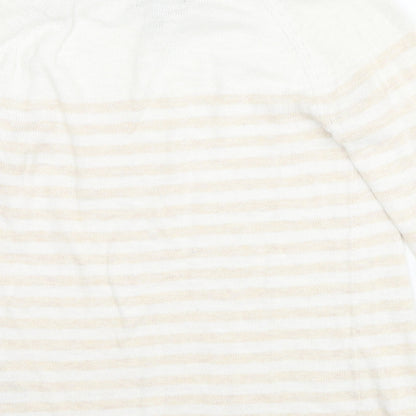 Gap Womens White Round Neck Striped Cotton Pullover Jumper Size S