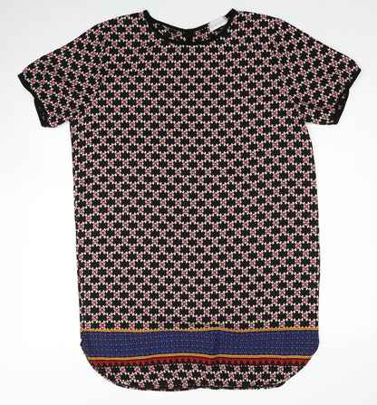 Ayanapa Womens Black Geometric Polyester Shift Size 14 Roll Neck Button