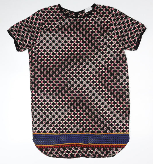 Ayanapa Womens Black Geometric Polyester Shift Size 14 Roll Neck Button