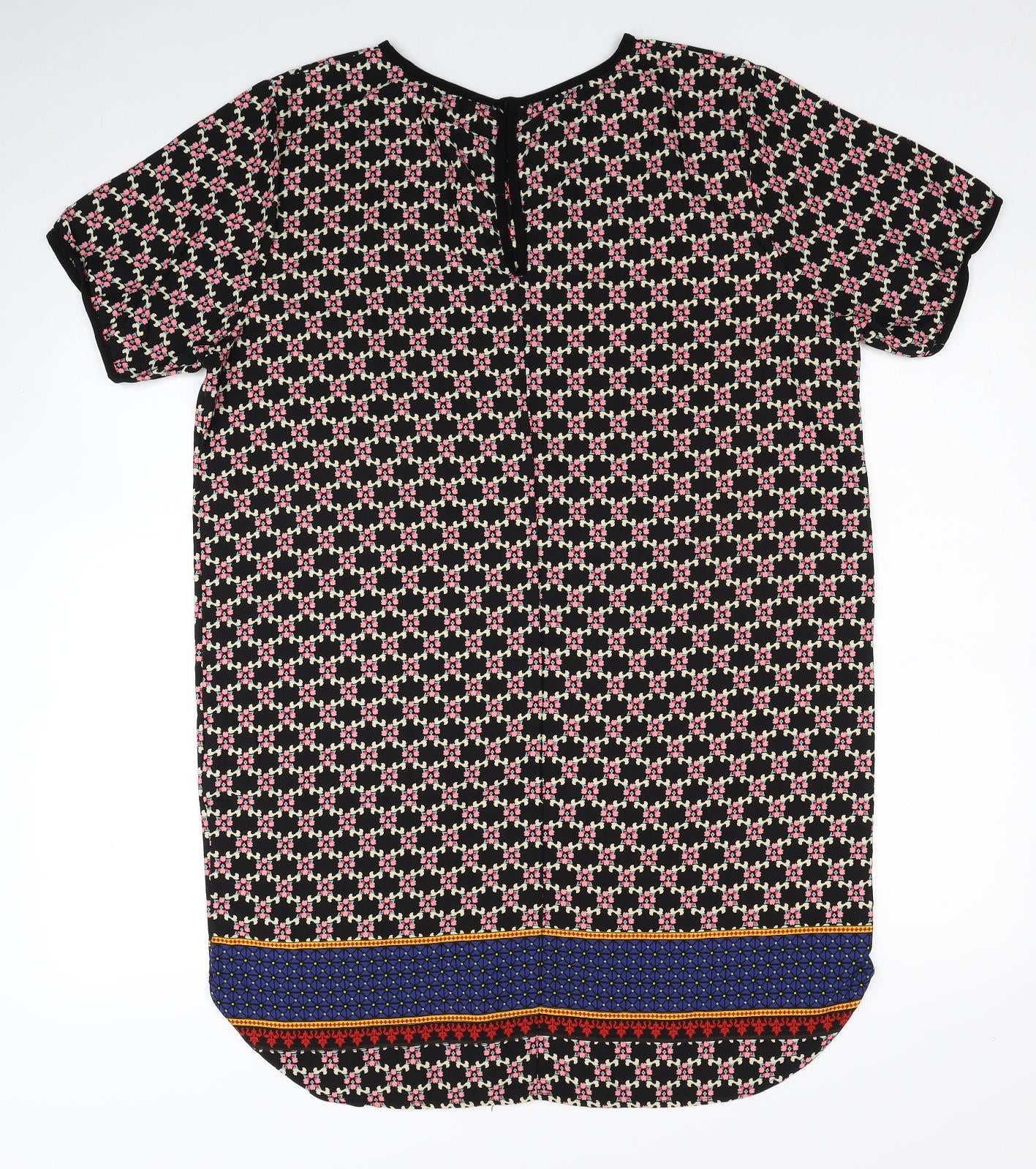 Ayanapa Womens Black Geometric Polyester Shift Size 14 Roll Neck Button