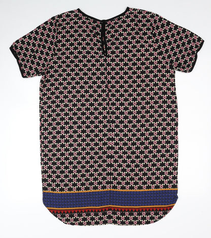 Ayanapa Womens Black Geometric Polyester Shift Size 14 Roll Neck Button