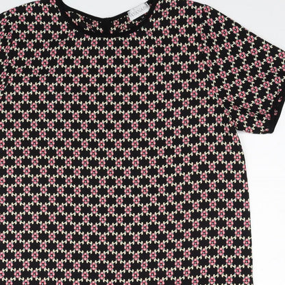 Ayanapa Womens Black Geometric Polyester Shift Size 14 Roll Neck Button