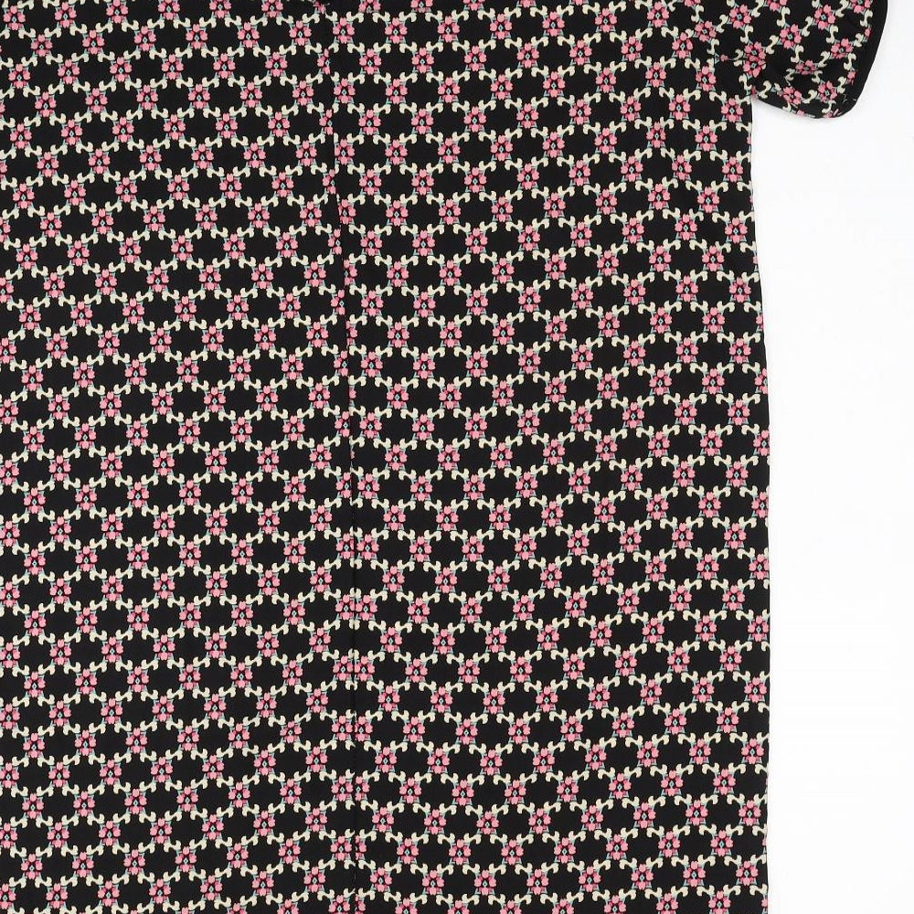 Ayanapa Womens Black Geometric Polyester Shift Size 14 Roll Neck Button