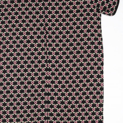 Ayanapa Womens Black Geometric Polyester Shift Size 14 Roll Neck Button