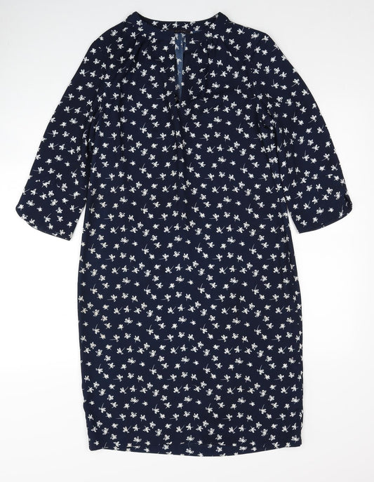 Marks and Spencer Womens Blue Floral Polyester A-Line Size 10 V-Neck Pullover