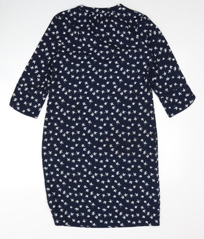 Marks and Spencer Womens Blue Floral Polyester A-Line Size 10 V-Neck Pullover