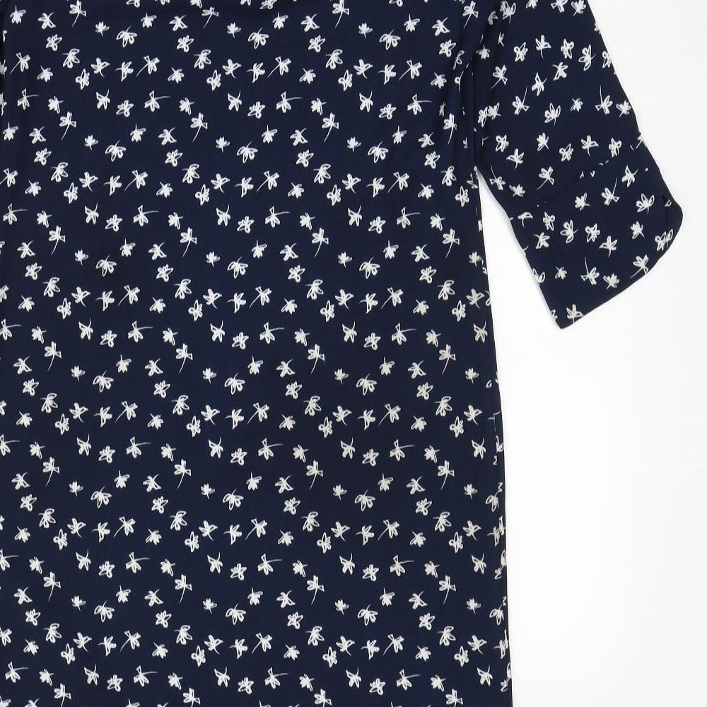 Marks and Spencer Womens Blue Floral Polyester A-Line Size 10 V-Neck Pullover