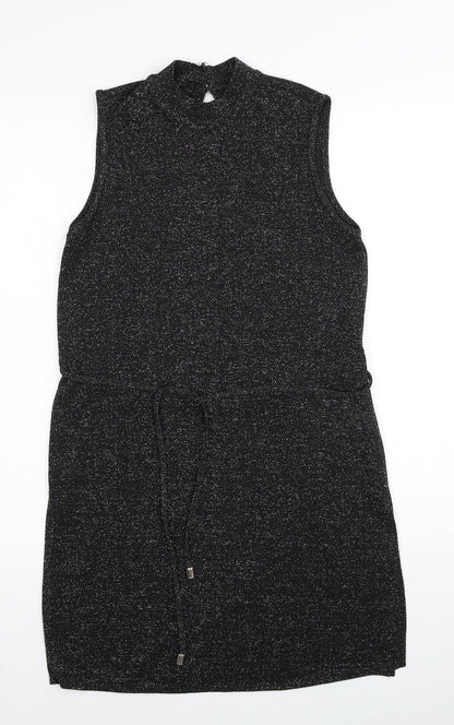 Dorothy Perkins Womens Black Polyester Mini Size 8 Mock Neck Button