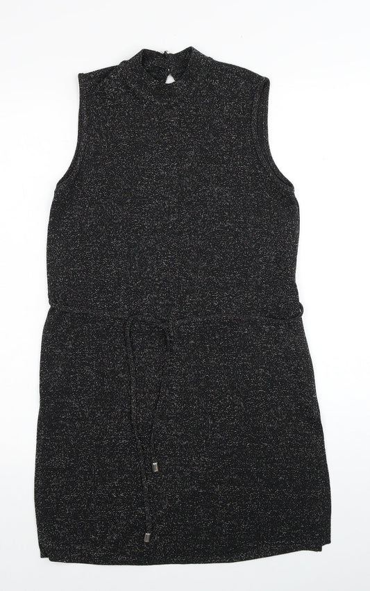 Dorothy Perkins Womens Black Polyester Mini Size 8 Mock Neck Button