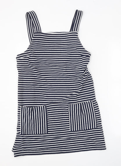 Papaya Womens Blue Striped Polyamide Tank Dress Size 14 Square Neck Pullover