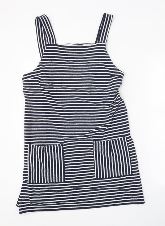 Papaya Womens Blue Striped Polyamide Tank Dress Size 14 Square Neck Pullover