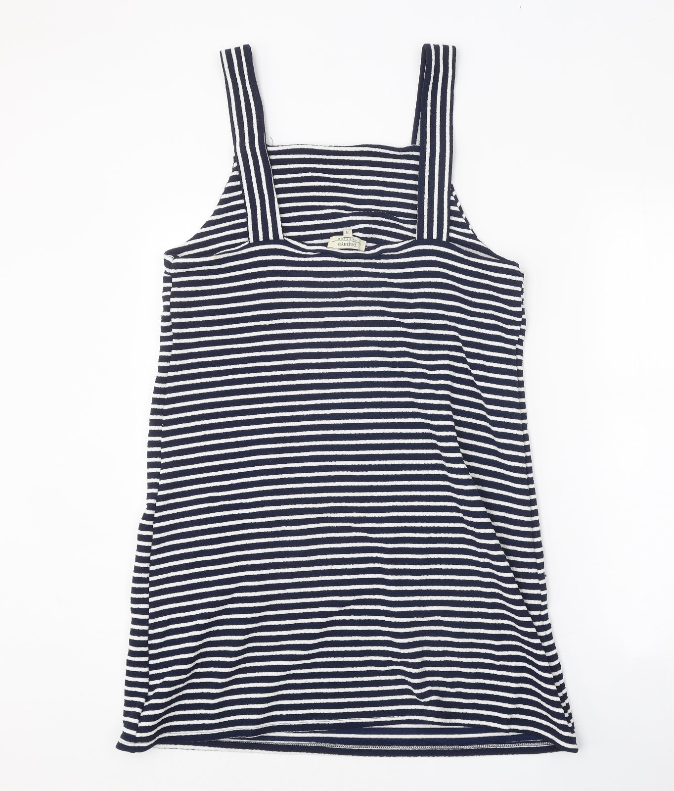 Papaya Womens Blue Striped Polyamide Tank Dress Size 14 Square Neck Pullover