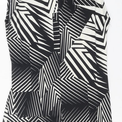Preworn Womens Black Geometric Polyester Shift One Size Boat Neck Buckle - Tie Detail