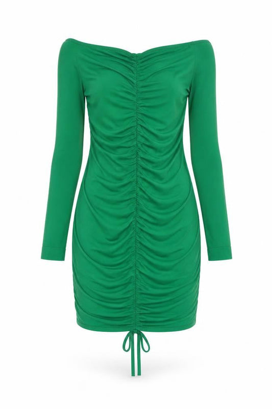 I SAW IT FIRST Womens Green Polyester Bodycon One Size Off the Shoulder Drawstring