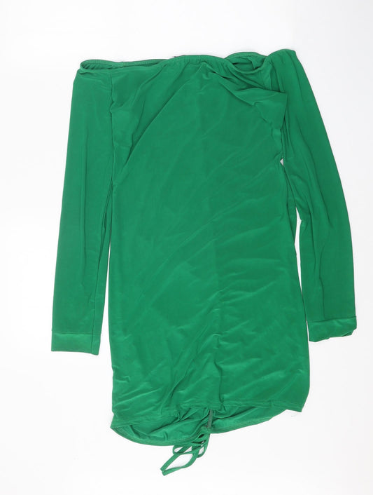 I SAW IT FIRST Womens Green Polyester Bodycon One Size Off the Shoulder Drawstring