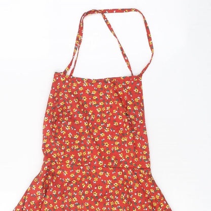 SheIn Womens Red Floral Polyester A-Line Size XS Square Neck Tie