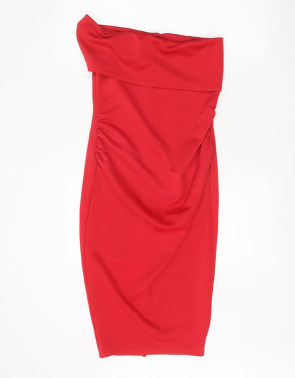 Boohoo Womens Red Polyester Bodycon Size 10 Off the Shoulder Pullover - Bandeau