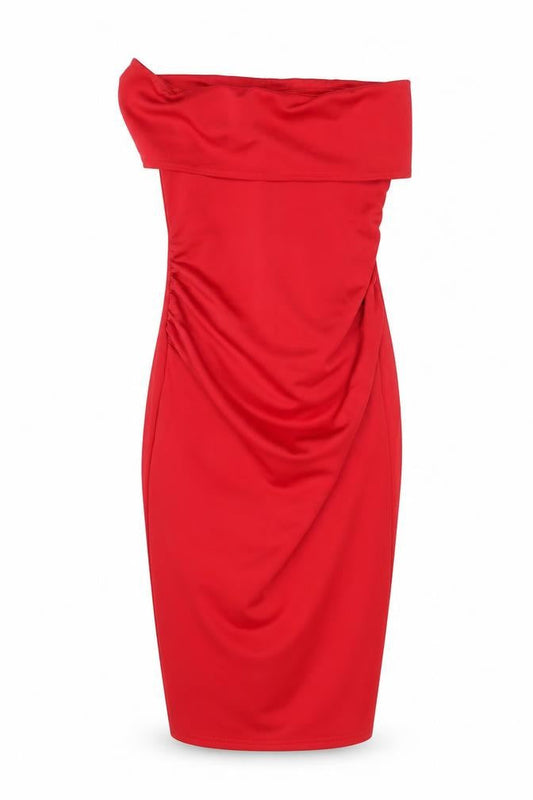Boohoo Womens Red Polyester Bodycon Size 10 Off the Shoulder Pullover - Bandeau