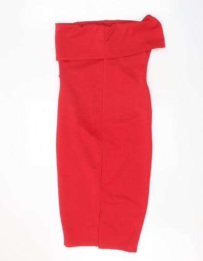 Boohoo Womens Red Polyester Bodycon Size 10 Off the Shoulder Pullover - Bandeau