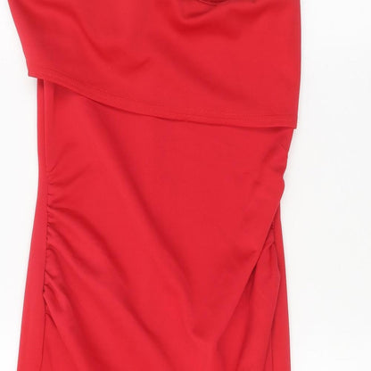 Boohoo Womens Red Polyester Bodycon Size 10 Off the Shoulder Pullover - Bandeau