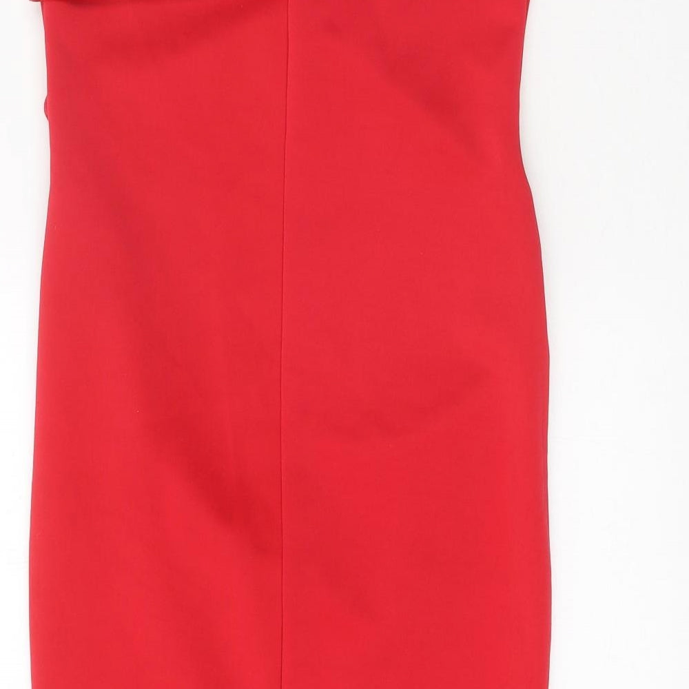 Boohoo Womens Red Polyester Bodycon Size 10 Off the Shoulder Pullover - Bandeau